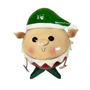 Pier 1 Christmas Elf Santas Helper Metal Wobble Bobble Head Spring Figurine 8"